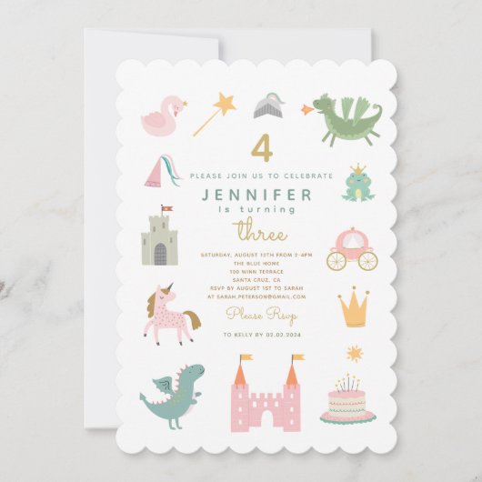 Fairytale Princess Dragon zum Geburtstag Einladung (Vorderseite)