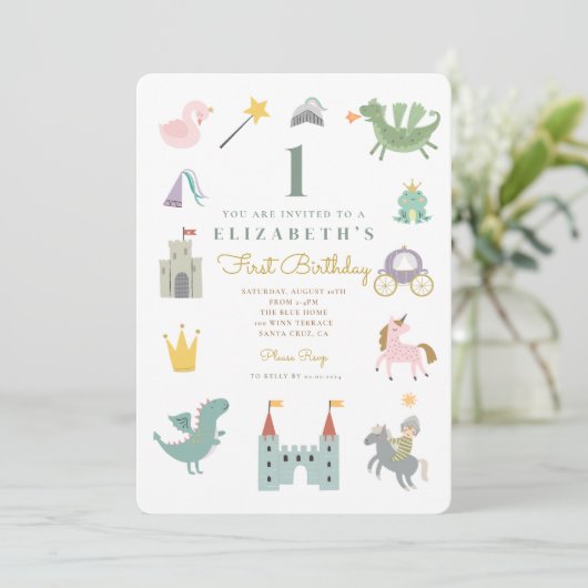 Fairytale Princess Dragon zum Geburtstag Einladung (Stehend Vorderseite)