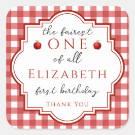 Fairytale Princess Fairest One Red Kariert Geburts Quadratischer Aufkleber