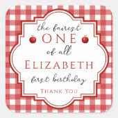 Fairytale Princess Fairest One Red Kariert Geburts Quadratischer Aufkleber (Vorderseite)