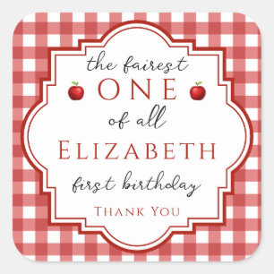 Fairytale Princess Fairest One Red Kariert Geburts Quadratischer Aufkleber