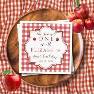 Fairytale Princess Fairest One Red Kariert Geburts Serviette