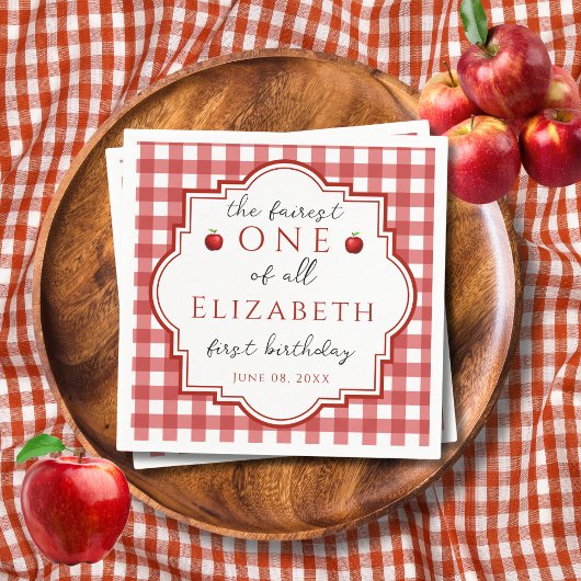 Fairytale Princess Fairest One Red Kariert Geburts Serviette