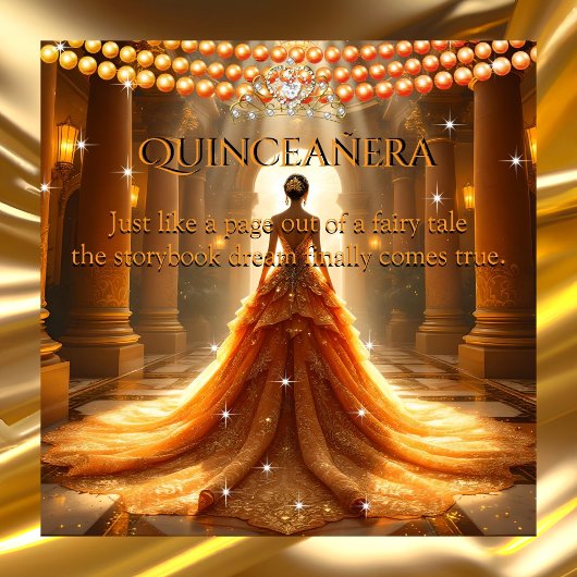Fairytale Quinceanera 15. Geburtstag Orange Gold Einladung