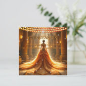 Fairytale Quinceanera 15. Geburtstag Orange Gold Einladung (Stehend Vorderseite)