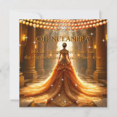 Fairytale Quinceanera 15. Geburtstag Orange Gold Einladung (Vorderseite)