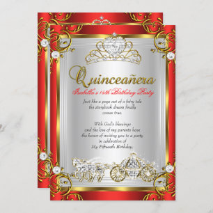 Fairytale Quinceanera 15. Geburtstag Rotes Gold Einladung