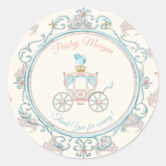 Fairytale Royal Carriage Princess Crown Blush Aqua Runder Aufkleber (Vorderseite)