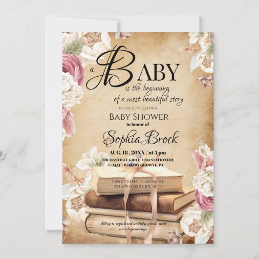Fairytale Story Book Flower Baby Shower Einladung (Vorderseite)