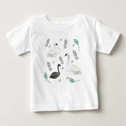 Fairytale Swan Illustration Folk Botanical Baby T-shirt (Vorderseite)