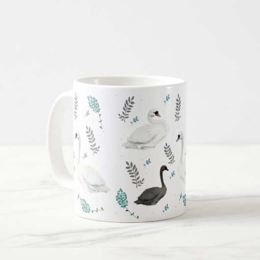 Fairytale Swan Illustration Folk Botanical Kaffeetasse (Vorderseite Links)