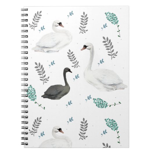 Fairytale Swan Illustration Folk Botanical Notizblock (Vorderseite)
