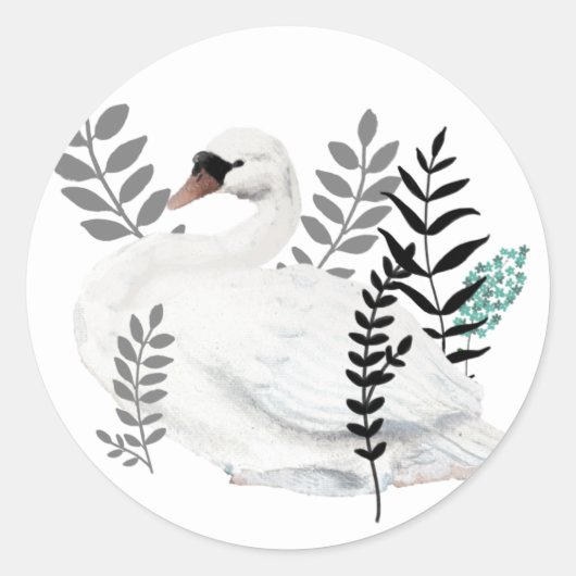 Fairytale Swan Illustration Folk Botanical Runder Aufkleber (Vorderseite)