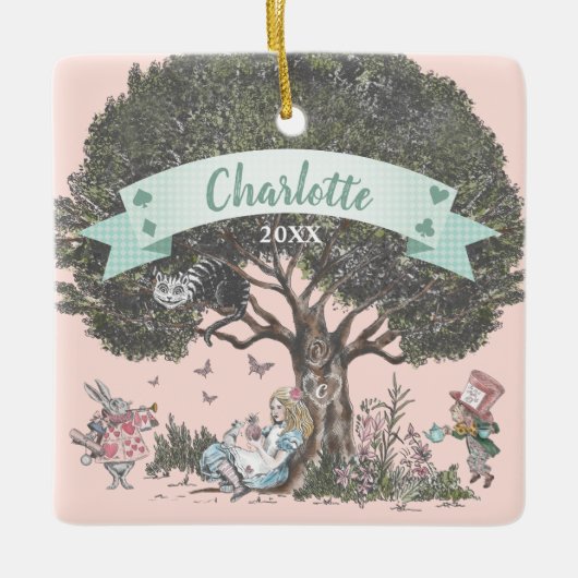 Fairytale Tree Alice in Wonderland Name & Photo Keramikornament (Vorderseite)