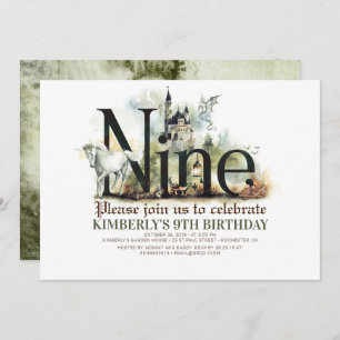 Fairytale Unicorn Dragon Magic Burg 9 Geburtstag Einladung