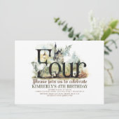 Fairytale Unicorn Dragon Magic Castle 4. Geburtsta Einladung (Stehend Vorderseite)