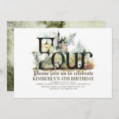 Fairytale Unicorn Dragon Magic Castle 4. Geburtsta Einladung (Vorne/Hinten)