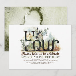 Fairytale Unicorn Dragon Magic Castle 4. Geburtsta Einladung