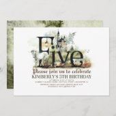 Fairytale Unicorn Dragon Magic Castle 5. Geburtsta Einladung (Vorne/Hinten)