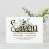 Fairytale Unicorn Dragon Magic Castle 7. Geburtsta Einladung (Stehend Vorderseite)