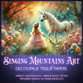 Fairytale Unicorn Little Flower Girl Decoupage  Seidenpapier