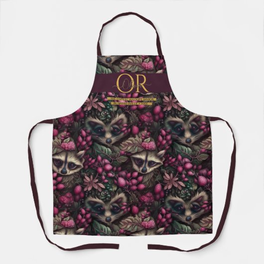Fairytale Wald racoon lilac grau Custom Monogram Schürze (Vorderseite)