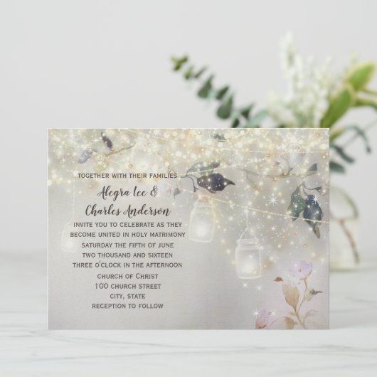 Fairytale Woodsy Farmhouse Mason Jar Wedding Einladung (Stehend Vorderseite)