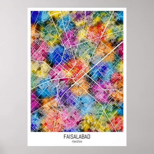 Faisalabad Pakistan Stadtkarte Poster (Vorne)