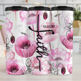 Faith Amidst Pink Poppies Thermosbecher