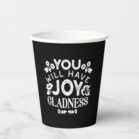 Faith and Happiness – Joy and Gladness Quotes Pappbecher (Vorderseite)