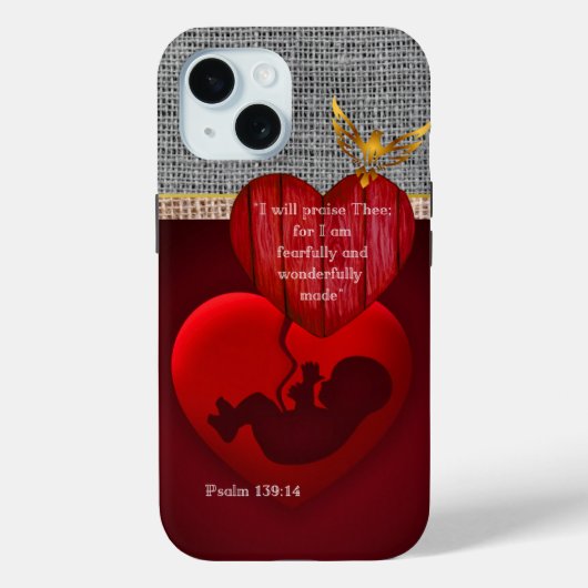 Faith Based Faux Neutral Hessian Embryo Red Heart Case-Mate iPhone Hülle (Rückseite)