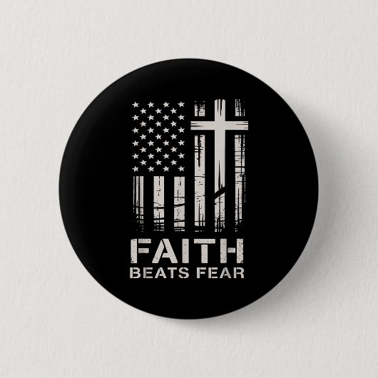 Faith Beats Fear American Flag Christian Cross Button (Vorderseite)