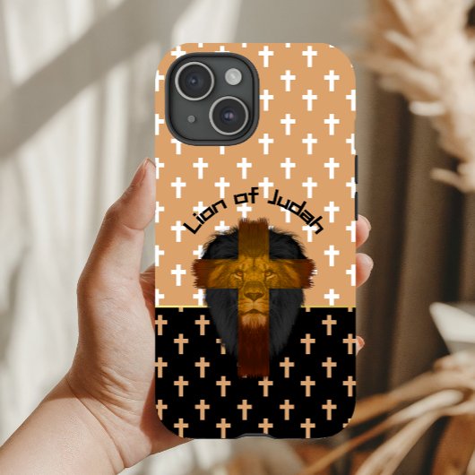 Faith Beige Black White Crosses Lion of Judah Case-Mate iPhone Hülle