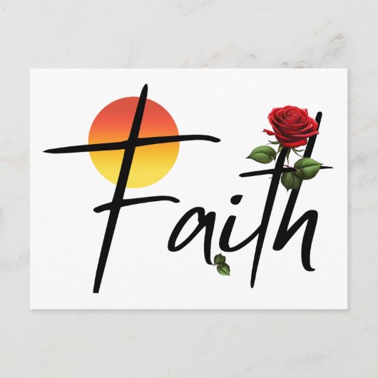 Faith Black Typografy mit Rose Postkarte (Vorderseite)