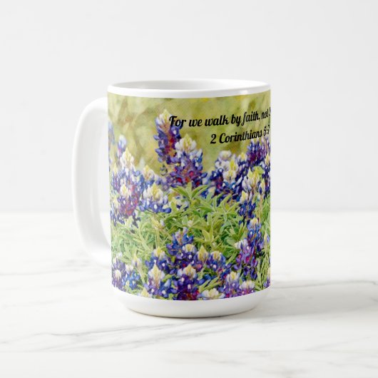 Faith Bluebonnets Blume Scripting Faith Tasse (Vorderseite Links)