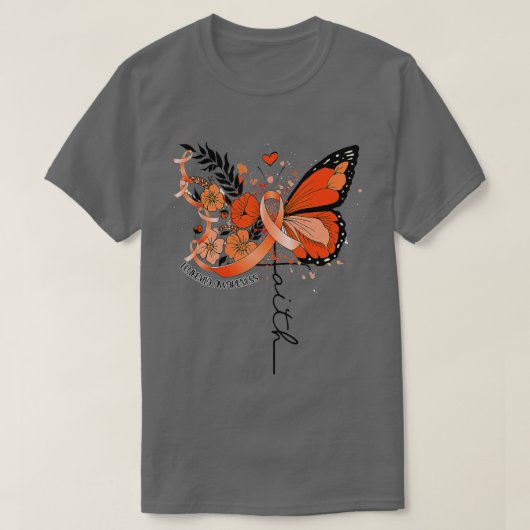 Faith Butterfly Orange Ribbon Leukemia Bewusstsein T-Shirt (Design vorne)