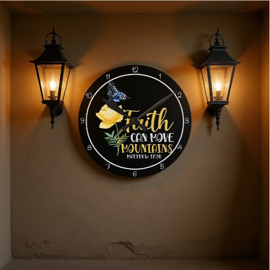 Faith Can Move Mountains Butterfly and Rose Runde Wanduhr