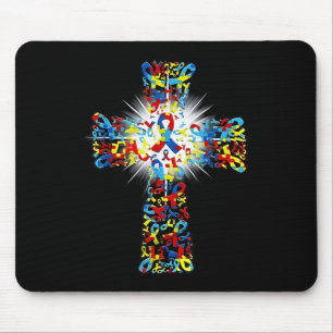 Faith Christlich Cross Ribbon Puzzle Autismus Awar Mousepad