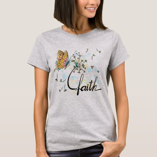 Faith Christlich Religious Butterfly Dandelion T-Shirt (Vorderseite)