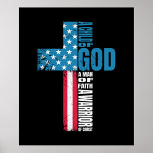 Faith Cross American Flag Christ Jesus Poster