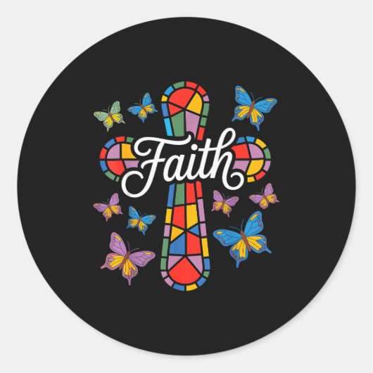 Faith Cross Butterflies And Flowers Christian Runder Aufkleber (Vorderseite)