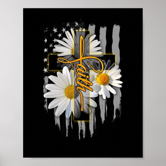 Faith Cross Lässig Cross Daisy US Flag Floral Poster (Vorne)