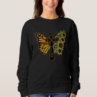 Faith Cross Sunflower Christlich Butterfly Sweatshirt