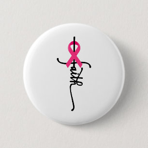 Faith Cross Warrior Survivor Pink Ribbon Brust Ca Button