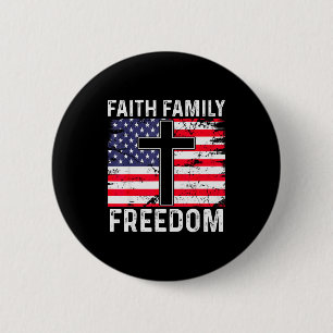 Faith Family Dom - Christliche Vintage-USA-Flagge Button