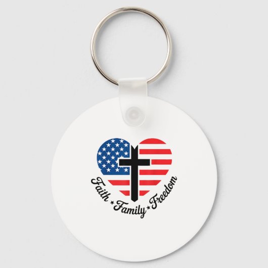 Faith Family Dom Usa Flag Cross Heart Patriotic Am Schlüsselanhänger (Vorderseite)