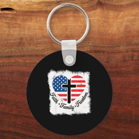 Faith Family Dom Usa Flag Cross Heart Patriotic Am Schlüsselanhänger (Vorderseite)