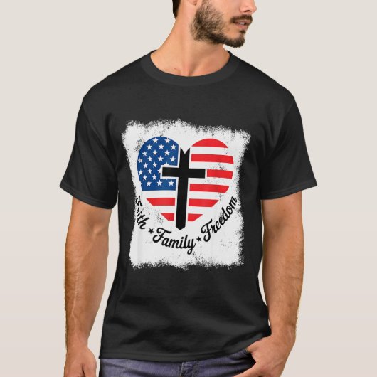 Faith Family Dom Usa Flag Cross Heart Patriotic Am T-Shirt (Vorderseite)
