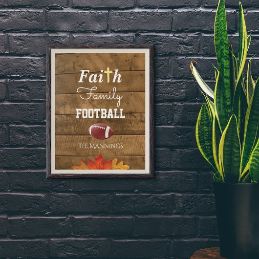 Faith Family Football Personalisiert Rustikales Ze Poster