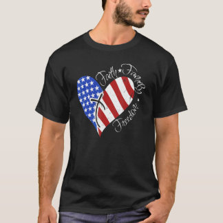 Faith Family Freedom American Flag Cross Heart 4th T-Shirt